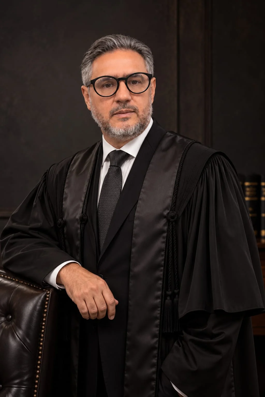 Retrato profissional do Dr. José Maria de Souza Rodrigues, de óculos e beca
